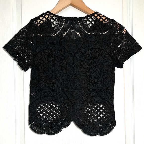 Revamped Black Crochet Lace Short Sleeve Top Fairy Grunge Festival Boho Size S - Picture 3 of 11